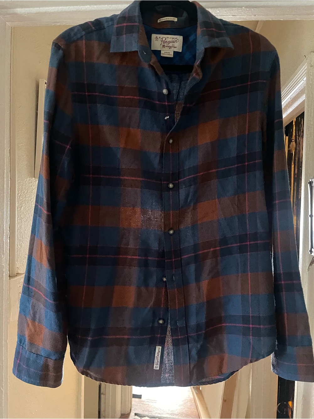 Original Vintage Penguin Blue and Brown Plaid Shirt